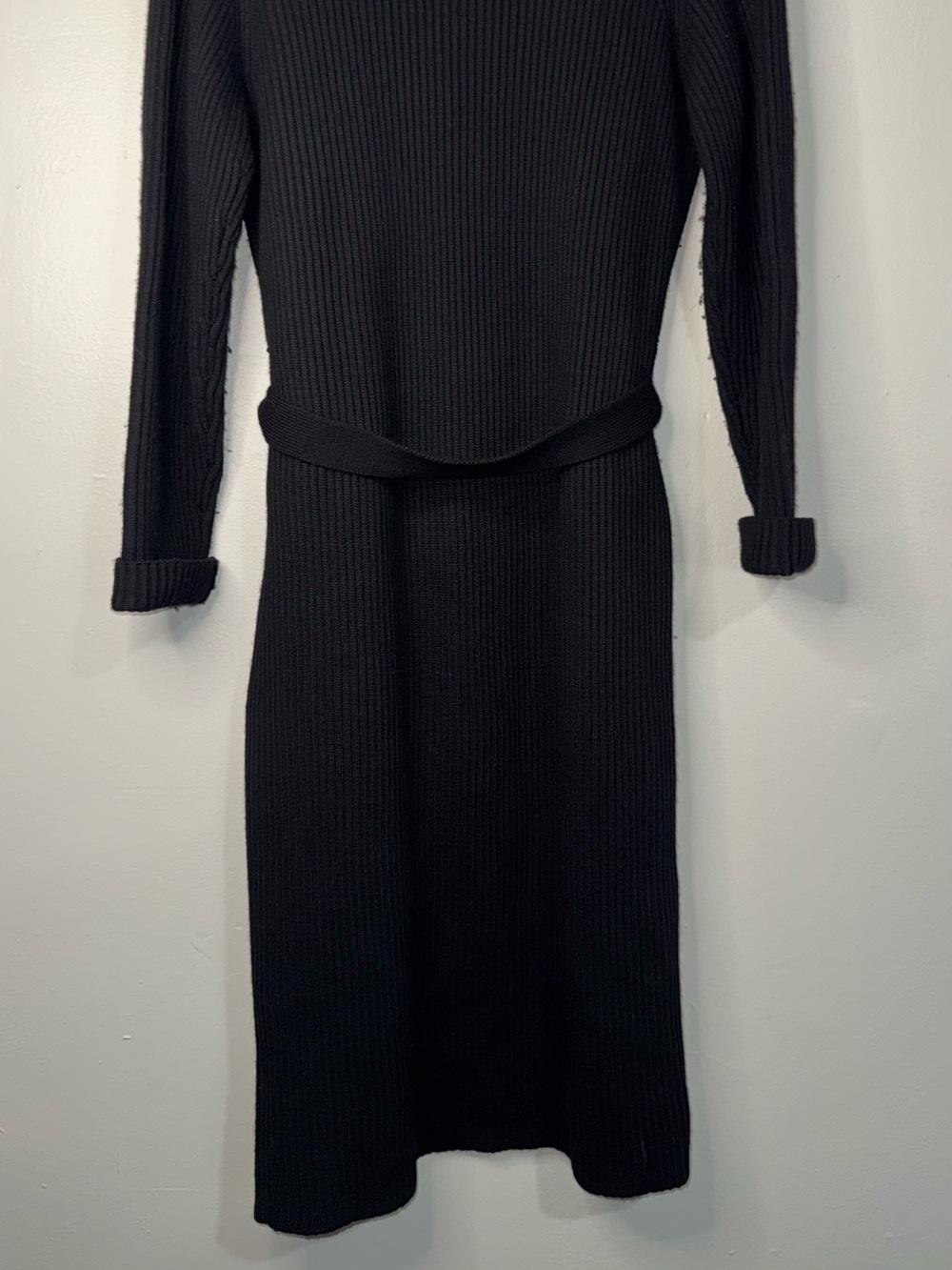 J. Crew 100% Black Ribbed Hooded Long Cardigan with Tie Belt - Picture 8 of 10